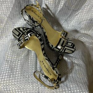 Rasolli Black and White Geometric Heels